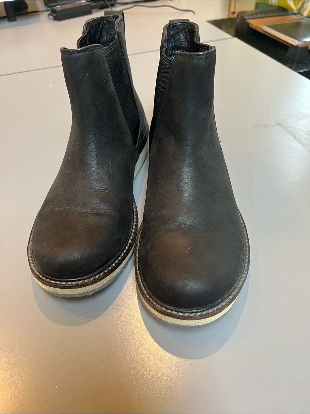 Keen Black Leather Chelsea Booties with Cream Sole